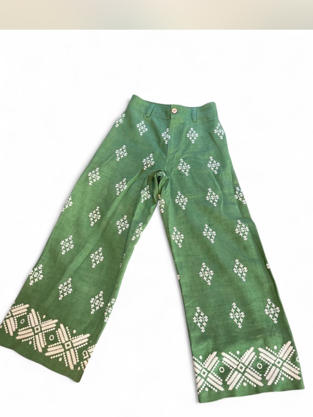 Haute Hippie Green Wide-Leg Embroidered Pants size 4 - Picture 2 of 8